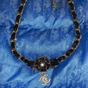 Chanel Choker Necklace leather enamel camellia